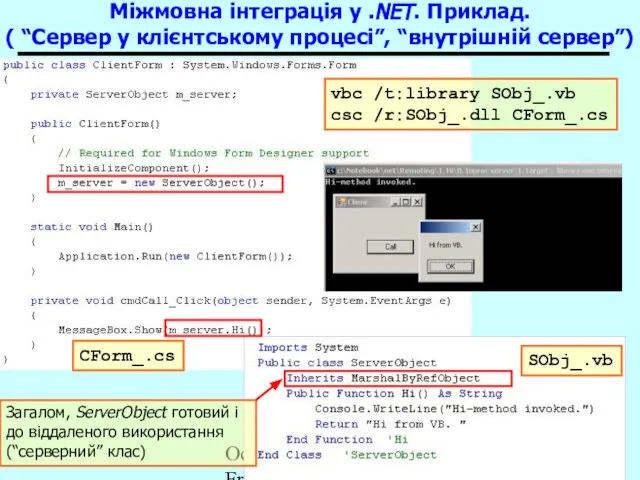 Основи .NET Framework Міжмовна інтеграція у .NET. Приклад. ( “Сервер у клієнтському