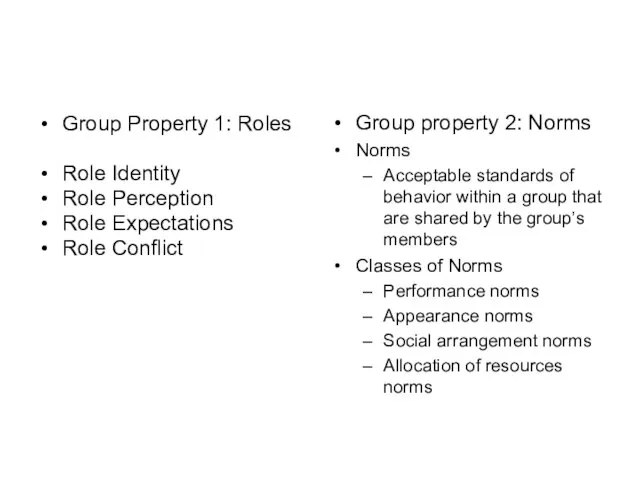 Group Property 1: Roles Role Identity Role Perception Role Expectations Role Conflict