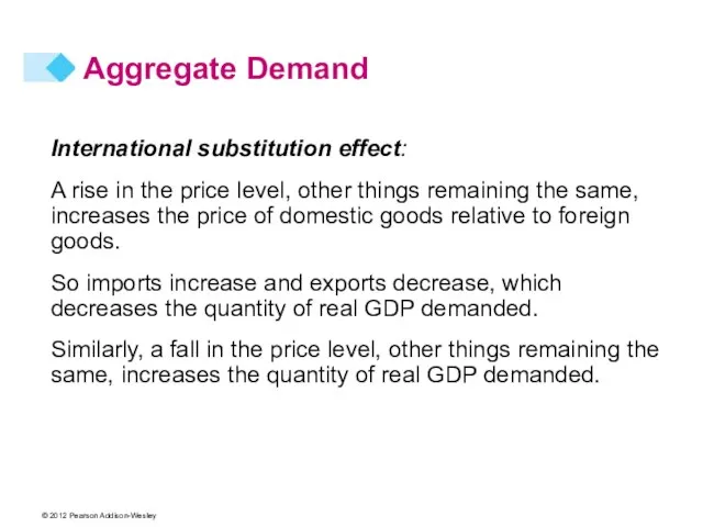 Aggregate Demand International substitution effect: A rise in the price level, other