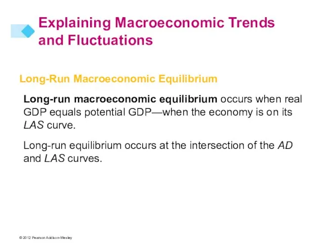 Long-Run Macroeconomic Equilibrium Long-run macroeconomic equilibrium occurs when real GDP equals potential