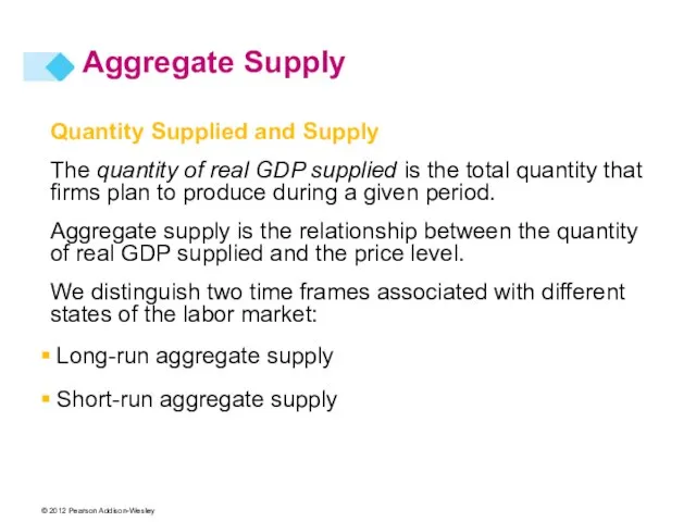 Quantity Supplied and Supply The quantity of real GDP supplied is the