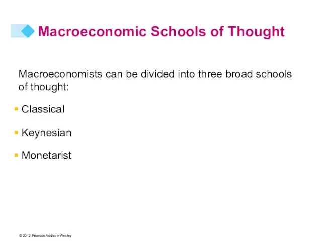 Macroeconomic Schools of Thought Macroeconomists can be divided into three broad schools