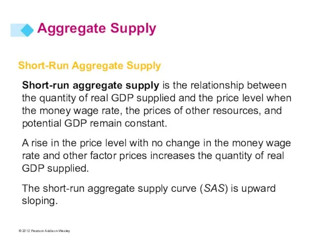 Short-Run Aggregate Supply Short-run aggregate supply is the relationship between the quantity