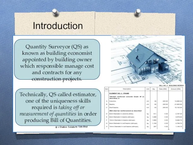 Introduction * © I-Station Solutions Sdn Bhd Quantity Surveyor (QS) as known