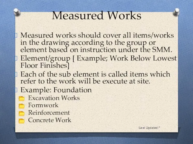 Last Updated:* Measured works should cover all items/works in the drawing according