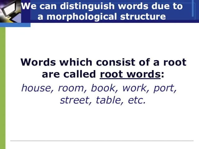 We can distinguish words due to a morphological structure Words which consist