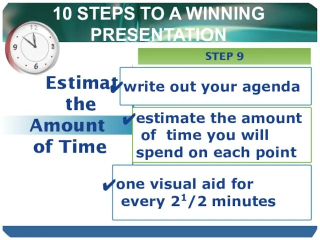 10 STEPS TO A WINNING PRESENTATION Estimate the Amount of Time STEP