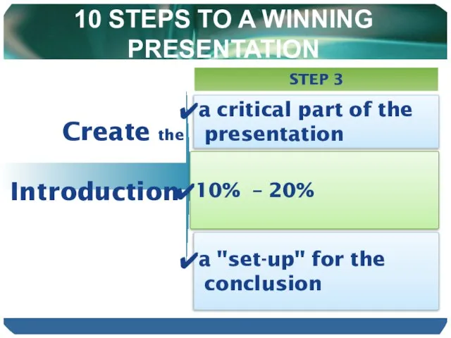 10 STEPS TO A WINNING PRESENTATION Create the Introduction STEP 3 a
