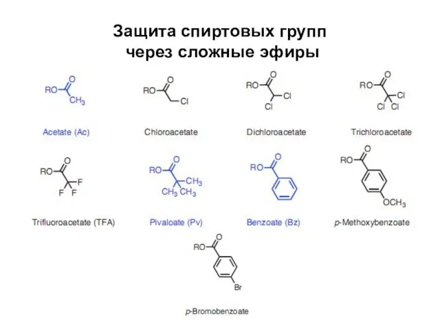 Защита спиртовых групп через сложные эфиры