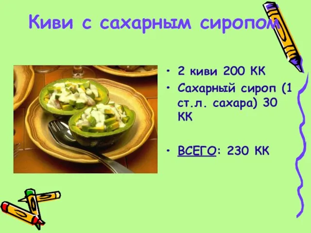 Киви с сахарным сиропом 2 киви 200 КК Сахарный сироп (1 ст.л.