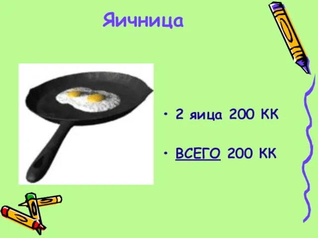 Яичница 2 яица 200 КК ВСЕГО 200 КК