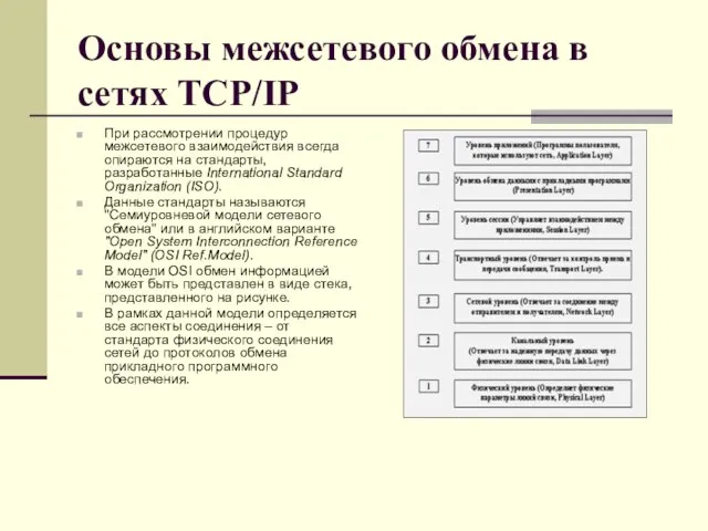 Основы межсетевого обмена в сетях TCP/IP При рассмотрении процедур межсетевого взаимодействия всегда