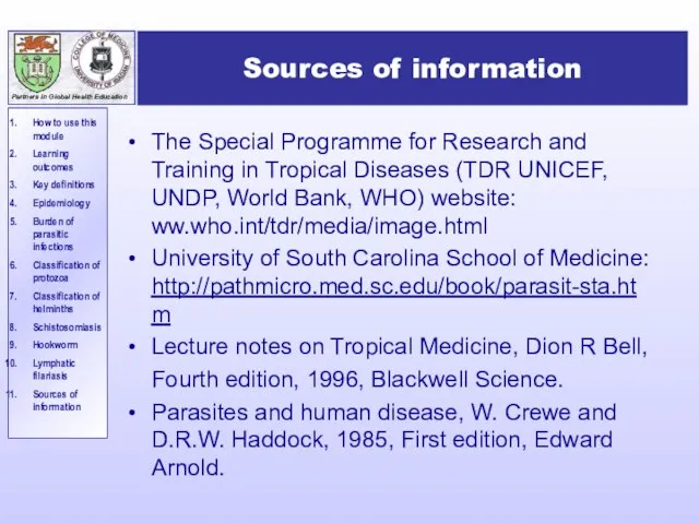 Sources of information The Special Programme for Research and Training in Tropical