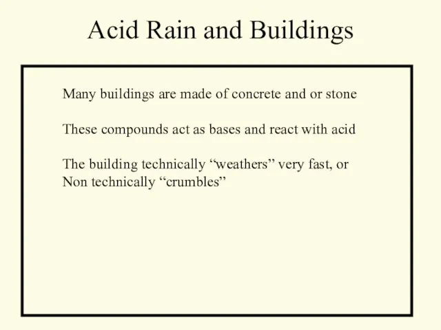 Acid Rain and Buildings Many buildings are made of concrete and or