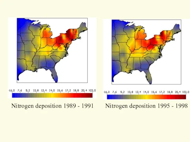 Nitrogen deposition 1989 - 1991 Nitrogen deposition 1995 - 1998