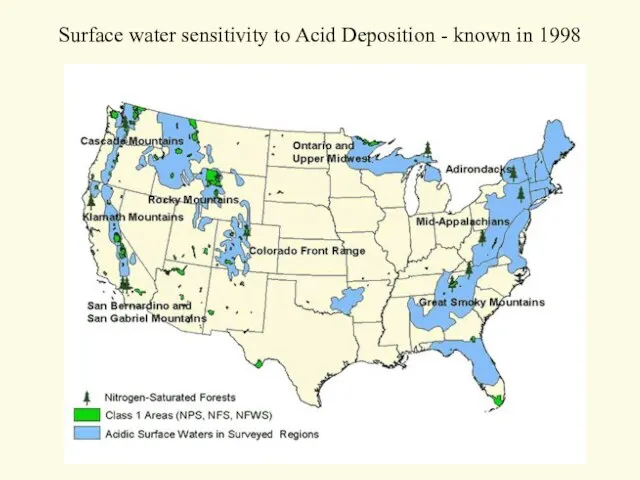 Surface water sensitivity to Acid Deposition - known in 1998