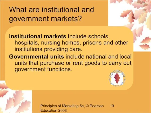 Principles of Marketing 5e, © Pearson Education 2008 What are institutional and