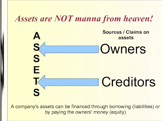 Assets are NOT manna from heaven! Sources / Claims on assets Owners