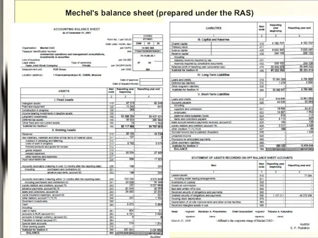 Mechel's balance sheet (prepared under the RAS))