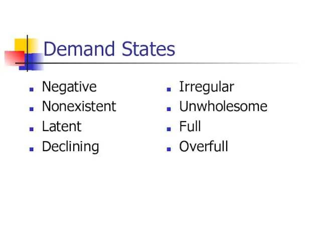 Demand States Negative Nonexistent Latent Declining Irregular Unwholesome Full Overfull