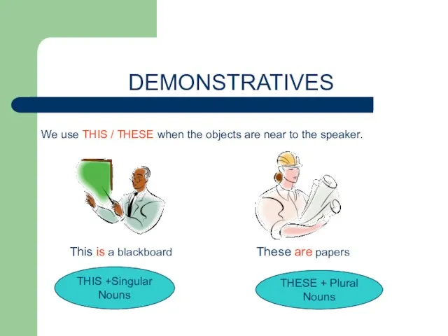 DEMONSTRATIVES We use THIS / THESE when the objects are near to