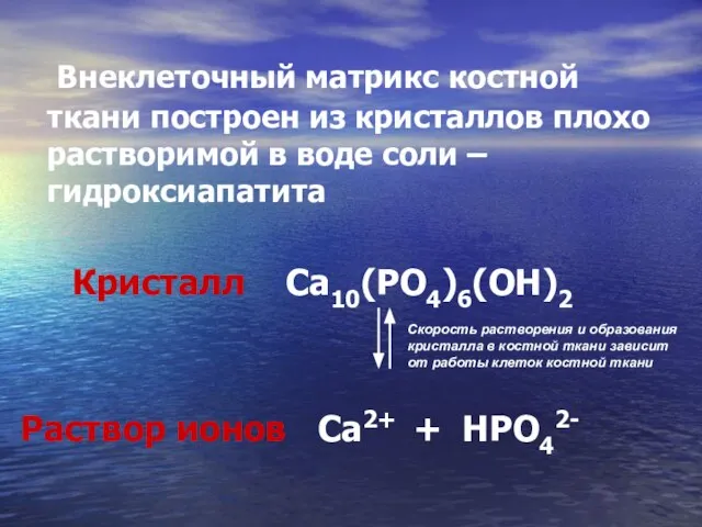 Внеклеточный матрикс костной ткани построен из кристаллов плохо растворимой в воде соли