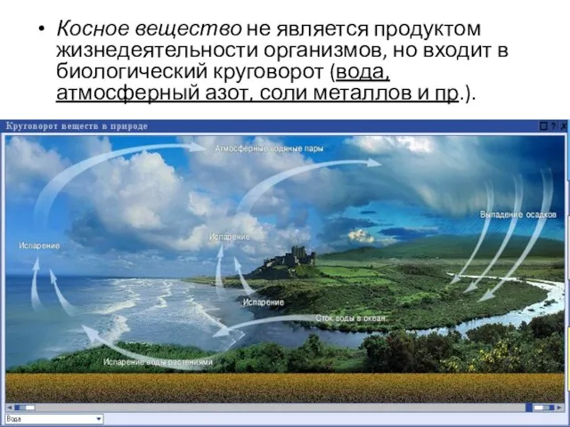 Косное вещество не является продуктом жизнедеятельности организмов, но входит в биологический круговорот