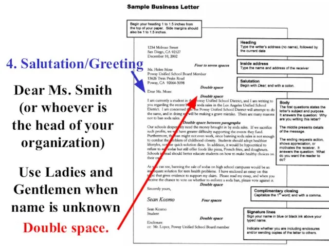 4. Salutation/Greeting Dear Ms. Smith (or whoever is the head of your