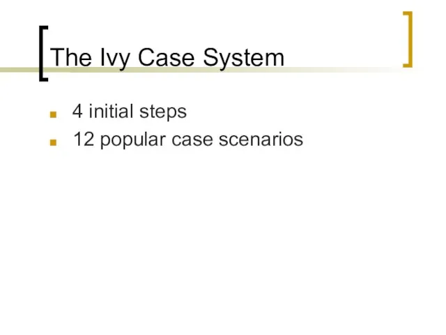 The Ivy Case System 4 initial steps 12 popular case scenarios