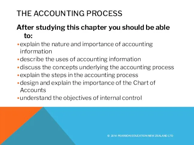 THE ACCOUNTING PROCESS After studying this chapter you should be able to: