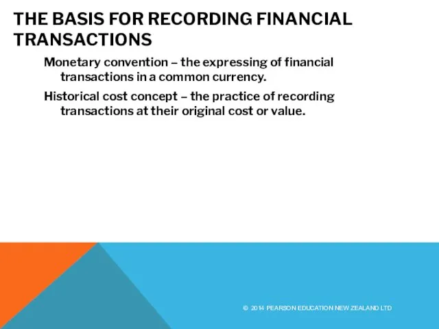 THE BASIS FOR RECORDING FINANCIAL TRANSACTIONS Monetary convention – the expressing of