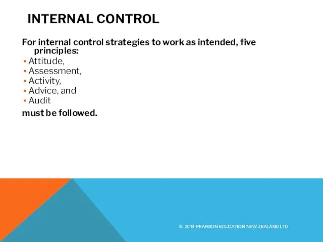 INTERNAL CONTROL For internal control strategies to work as intended, five principles: