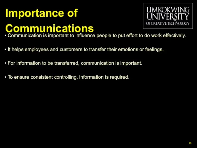 Importance of Communications • Communication is important to influence people to put