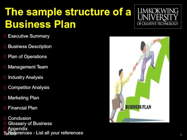 The sample structure of a Business Plan  Executive Summary  Business