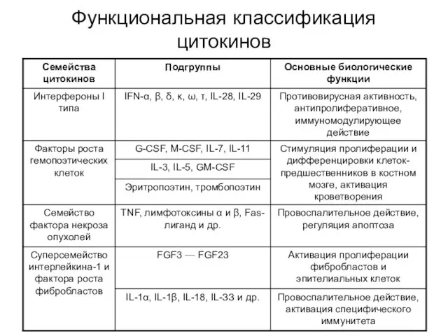 Функциональная классификация цитокинов