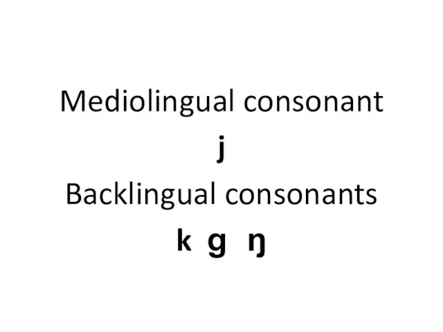 Mediolingual consonant j Backlingual consonants k ɡ ŋ