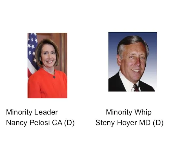 Minority Leader Minority Whip Nancy Pelosi CA (D) Steny Hoyer MD (D)
