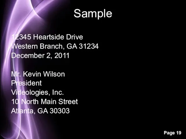 Sample 12345 Heartside Drive Western Branch, GA 31234 December 2, 2011 Mr.