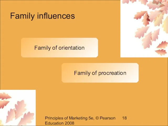 Principles of Marketing 5e, © Pearson Education 2008 Family influences Family of orientation Family of procreation