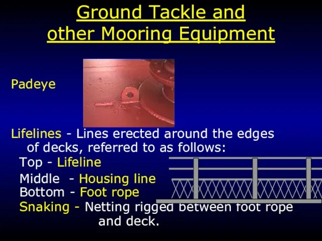 Ground Tackle and other Mooring Equipment Padeye Lifelines - Lines erected around