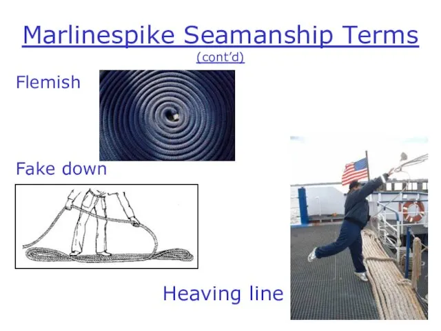 Marlinespike Seamanship Terms (cont’d) Flemish Fake down Heaving line