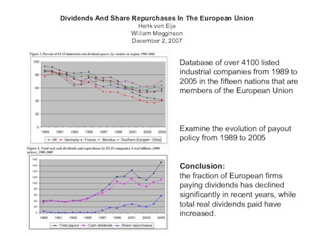 Dividends And Share Repurchases In The European Union Henk von Eije William