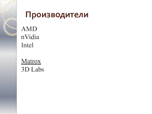 Производители AMD nVidia Intel Matrox 3D Labs