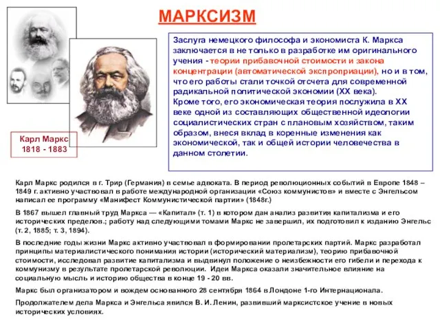 МАРКСИЗМ Карл Маркс 1818 - 1883 Карл Маркс родился в г. Трир