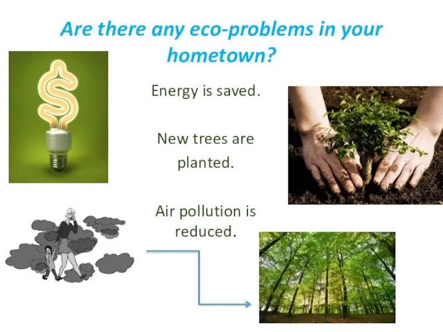 Are there any eco-problems in your hometown? Energy is saved. New trees