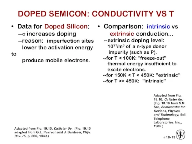 13 • Data for Doped Silicon: --σ increases doping --reason: imperfection sites