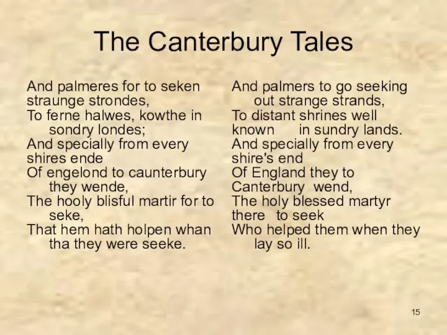 The Canterbury Tales And palmeres for to seken straunge strondes, To ferne