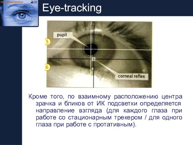 Eye-tracking Кроме того, по взаимному расположению центра зрачка и бликов от ИК