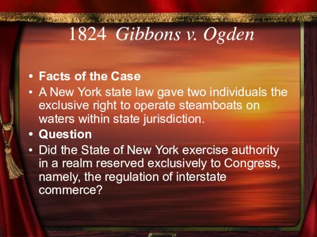 1824 Gibbons v. Ogden Facts of the Case A New York state