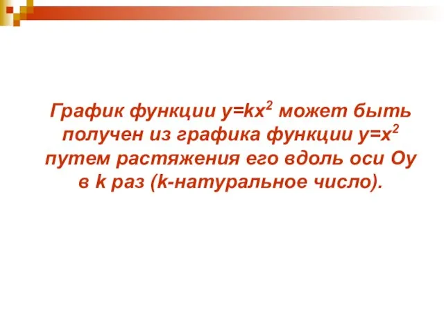 График функции у=kx2 может быть получен из графика функции у=x2 путем растяжения